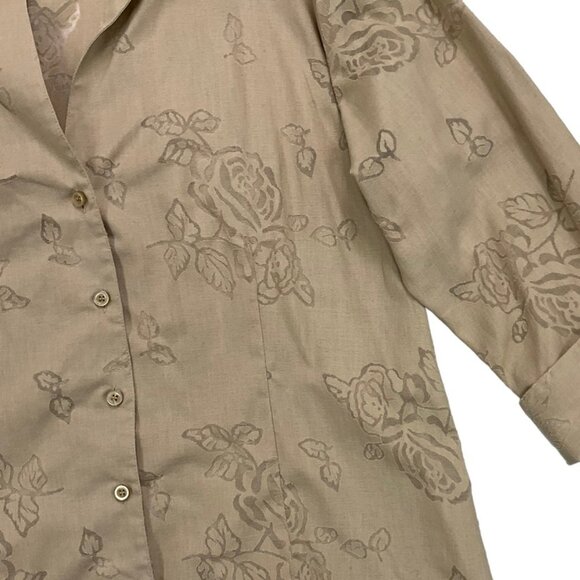 NWT Harve Bernard Beige Floral Print Button Down Shirt Womens 1X - Picture 3 of 5
